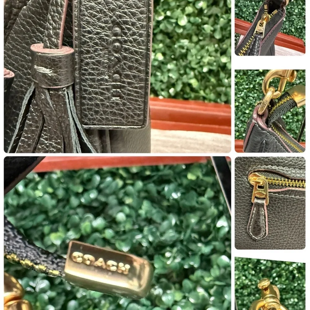 COACH Heritage Teri Hobo Black Pebbled Leather Shoulder Bag - Picture 6 of 11